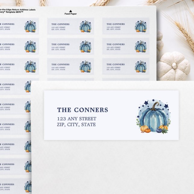 Étiquette Blue Little Citrouille Boy Baby shower Adresse de  (Créateur téléchargé)