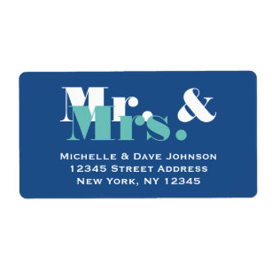 Étiquette Blue Mr and Mrs address labels for newlyweds