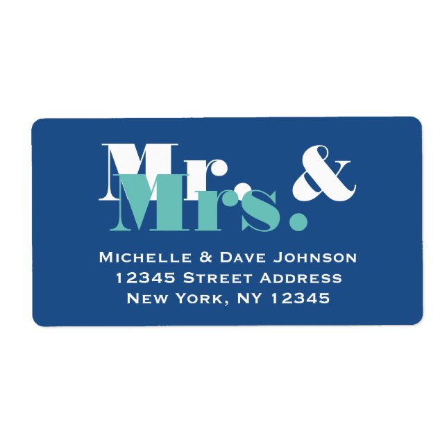 Étiquette Blue Mr and Mrs address labels for newlyweds (Devant)