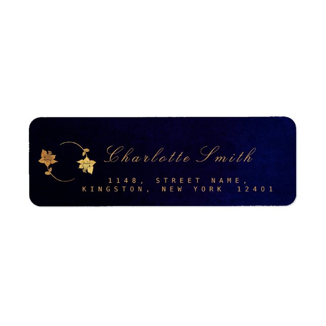 Étiquette Blue Navy Velvet Golden Foil Retourner l'adresse É (Devant)