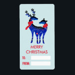 Étiquette Blue Nordic Christmas Reindeer Pair<br><div class="desc">Étiquettes cadeaux de Noël festifs. Conçu avec un arrière - plan bleu vert clair. Illustré par une paire de cerfs bleus scandinaves portant des foulards rouges. Avec des marquages décoratifs sur le corps. Le texte est modifiable pour que vous puissiez le modifier, dites ce que vous voulez. Espace pour écrire...</div>
