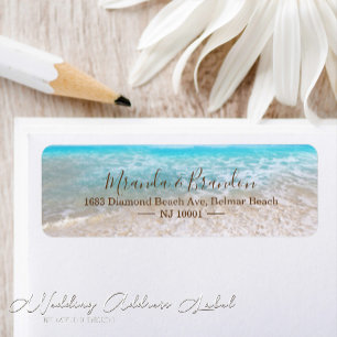Étiquette Blue Ocean Waves Tropical Beach Adresse de mariage