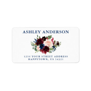 Étiquette Blue Pink Burgundy Floral Mariage Adresse de retou