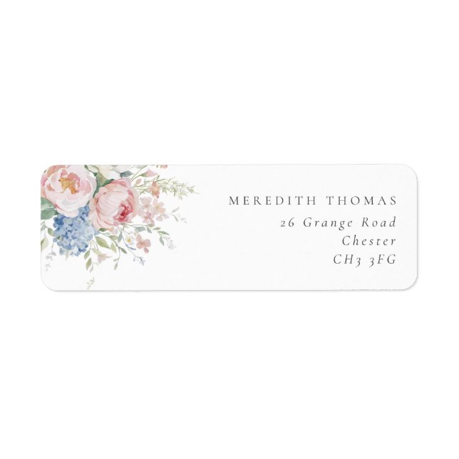 Étiquette Blue & Pink Pastel Floral Wedding Return Address (Devant)