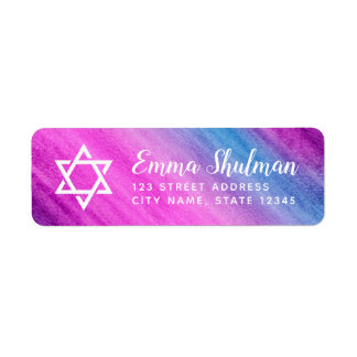Étiquette Blue purple watercolor bat mitzvah return address