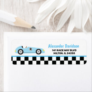 Étiquette Blue Racecar Racecar Adresse Vintage Race Car