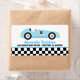 Étiquette Blue Racecar Racecar Course Vintage course Voiture