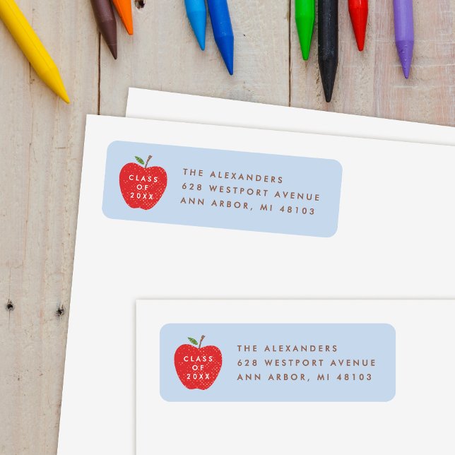 Étiquette Blue Red Apple Preschool Graduation Address Label (Créateur téléchargé)