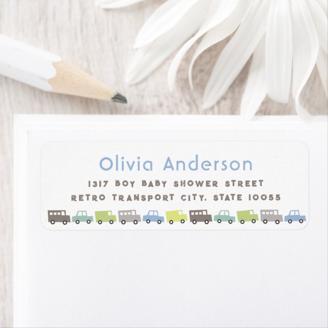 Étiquette Blue Retro Boys Toys Amusants Adresse anniversaire (En situation)