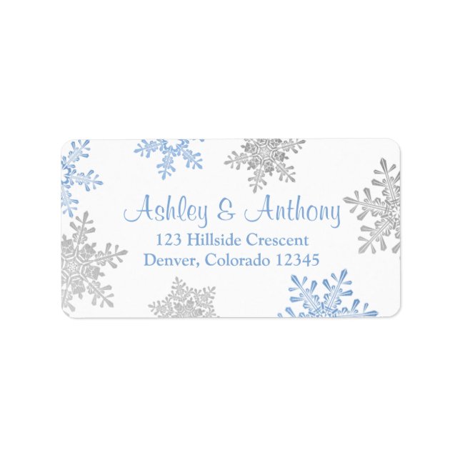 Étiquette Blue Silver Snowflake Mariage Adresse de retour (Devant)