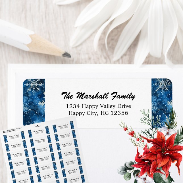 Étiquette Blue Snowflakes Adresse de retour (Blue Snowflakes Return Address label)