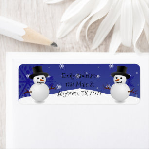 Étiquette Blue Snowman Winter Scene Adresse de retour Label