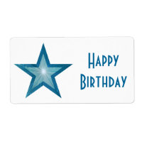 Blue Star 'Happy Birthday' label large white