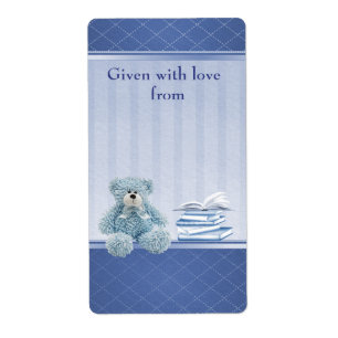 Étiquette Blue Teddy Apportez un livre Baby shower plaques d