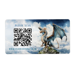 Étiquette Blue Turquoise Celtic Dragon QR Code Mariage Info