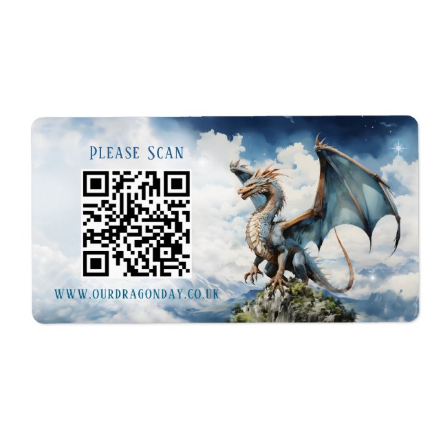 Étiquette Blue Turquoise Celtic Dragon QR Code Mariage Info (Devant)
