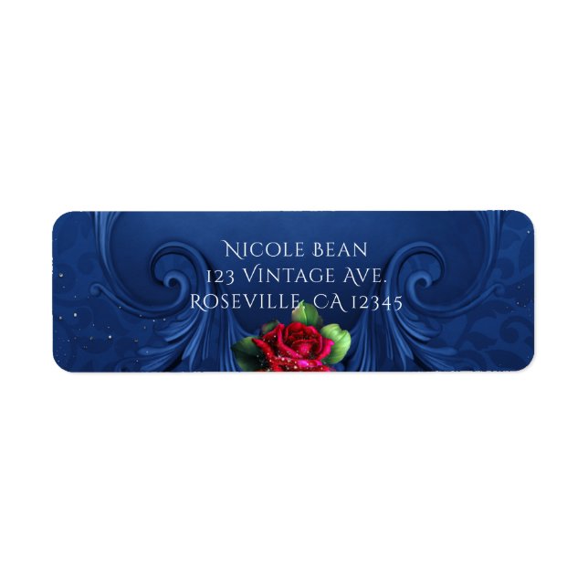 Étiquette Blue Vintage ornemental Red Roses Mariage (Devant)