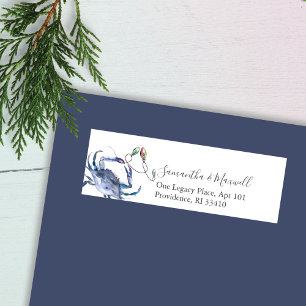 Étiquette Blue Watercolor Christmas Crab Address Labels