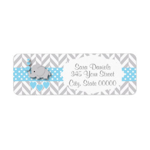 Étiquette Blue, White and Gray Elephant Baby Shower