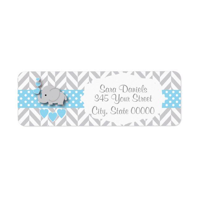 Étiquette Blue, White and Gray Elephant Baby Shower (Devant)