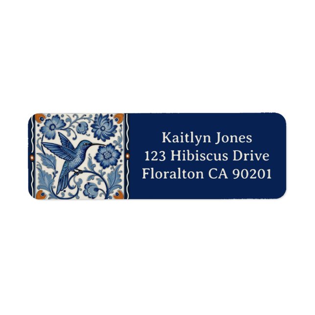 Étiquette Blue & White Hummingbird Personalized Name Address (Devant)