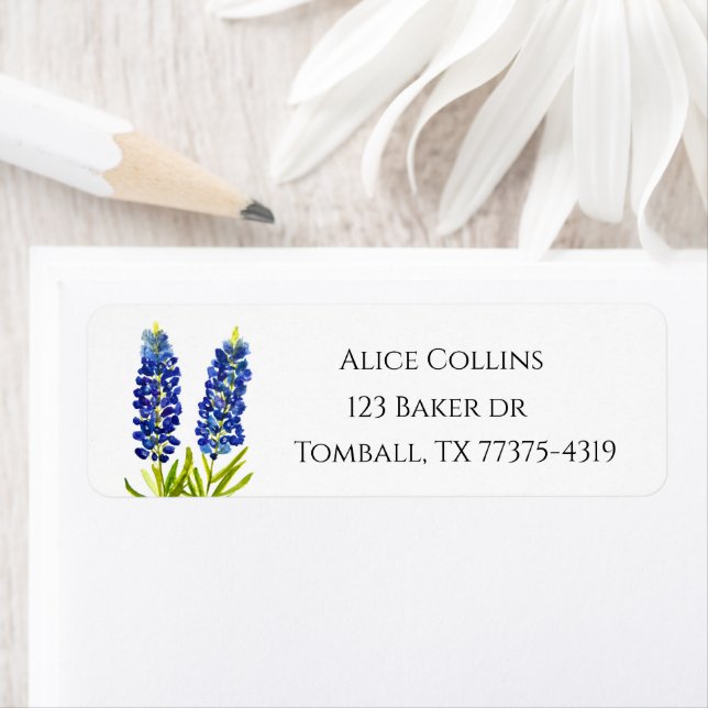 Étiquette Bluebonnets Texas State Flowers Lupine Watercolor (En situation)