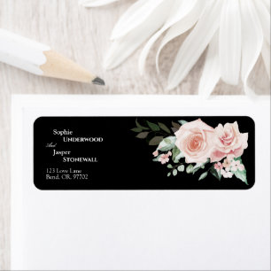 Étiquette Blush Floral Black Wedding Return Address Label
