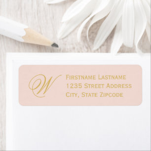 Étiquette Blush Gold Elegant Script Monogramme Adresse de re