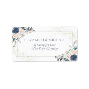 Étiquette Blush Gold Floral Blue Light Dusty Adresse