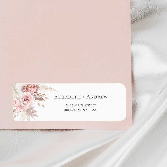 Étiquette Blush Pink Dusty Rose Floral Adresse de retour (Créateur téléchargé)
