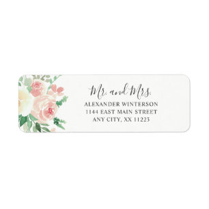 Étiquette Blush Pink Floral MR & MRS adresse de retour