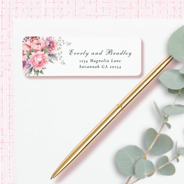 Étiquette Blush Pink Sage Watercolor Floral Script Botanical (Créateur téléchargé)
