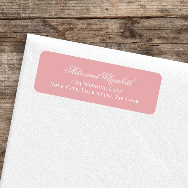 Étiquette Blush Pink Script Names Wedding Address Label (Blush pink script wedding return address label on envelope mockup)