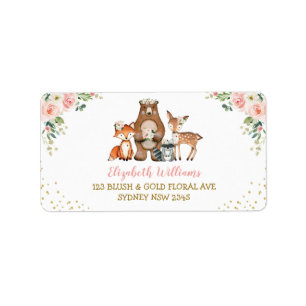 Étiquette Blush Pink Woodland Animaux Floral Adresse de reto