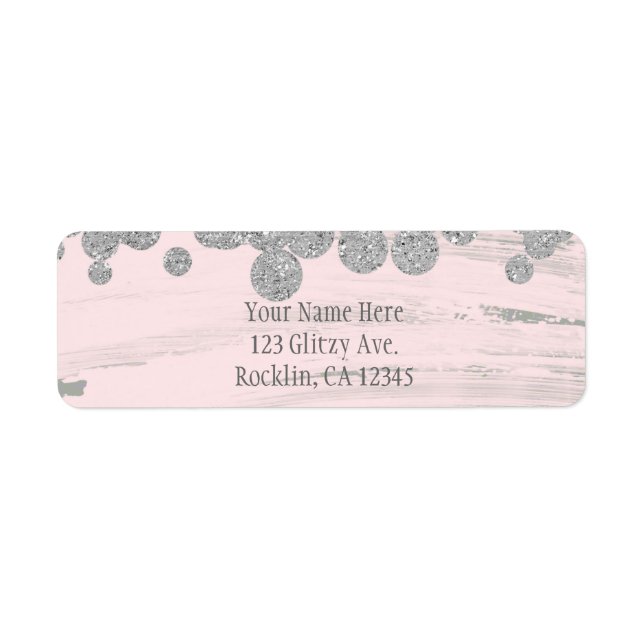 Étiquette Blush Rose Argent Et Gris Pailleté Points Paillett (Devant)