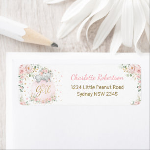 Étiquette Blush rose Floral Baby Elephant Adresse de retour