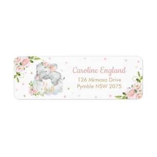Étiquette Blush rose Floral mignon Elephant Adresse de retou