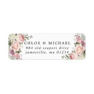 Étiquette Blush rose Floral Russe Mariage Adresse de retour