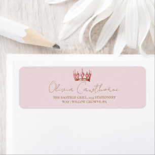 Étiquette Blush Rose & Gold Sweet 16 Bow Crown Anniversaire