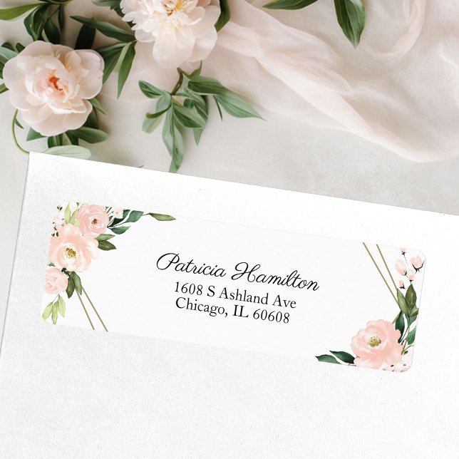 Étiquette Blush Rose Pâle Floral Géométrique Doré (Créateur téléchargé)
