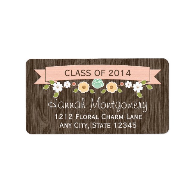 Étiquette Blush Rustic Floral Graduation Adresse de retour (Devant)