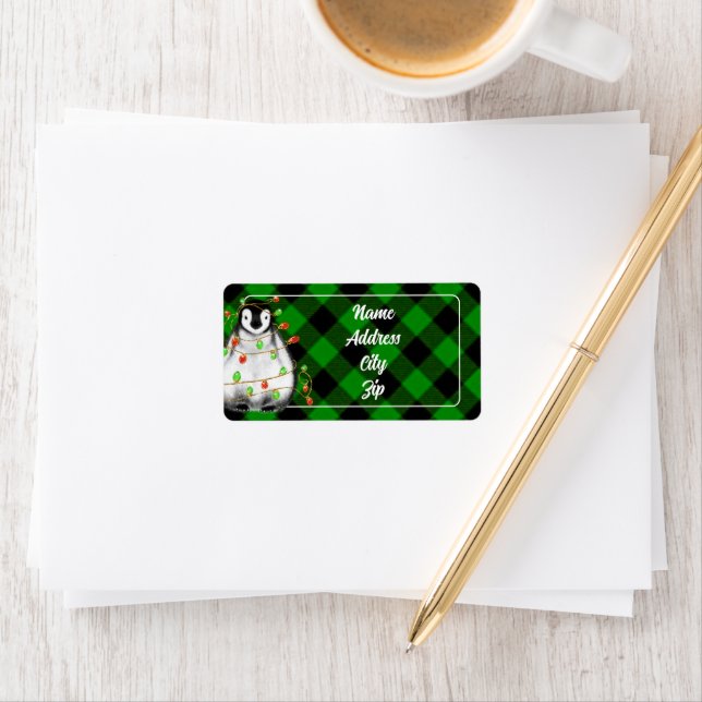 Étiquette Boeuf festif de Noël Penguin arctique (En situation)