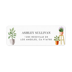 Étiquette Boho Aquarelle Poted Houseplants