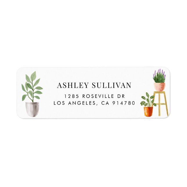Étiquette Boho Aquarelle Poted Houseplants (Devant)