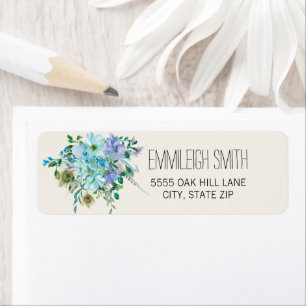 Étiquette Boho bleu violet floral plumes crème