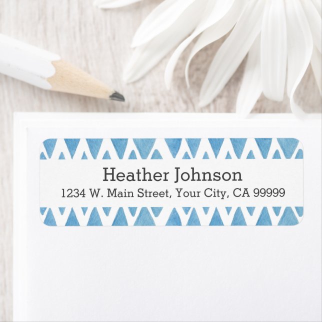 Étiquette Boho Blue Watercolor Motif géométrique (En situation)