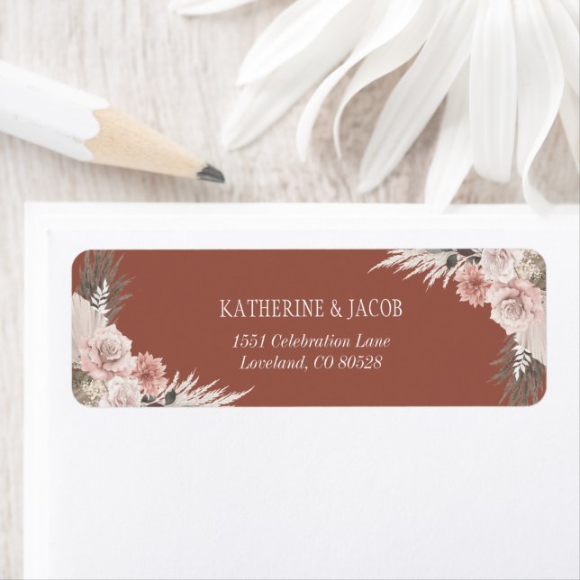 Étiquette Boho Blush rose Floral Mariage Adresse de retour (En situation)