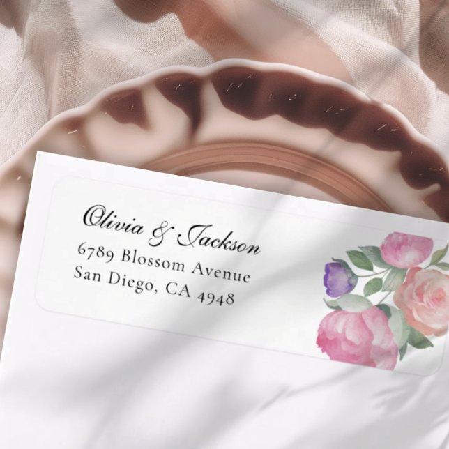 Étiquette Boho Blush Watercolor Floral Wedding Address  (Créateur téléchargé)