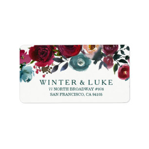 Étiquette Boho Bordo Bourgogne Rouge Fleurs Mariage Adresse