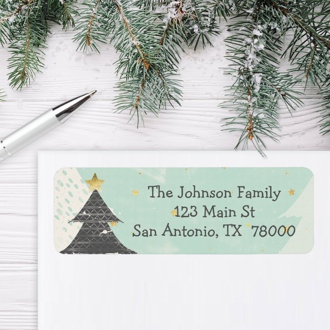 Étiquette Boho Christmas Retour Adresse (Modern Christmas Return Address Sticker)